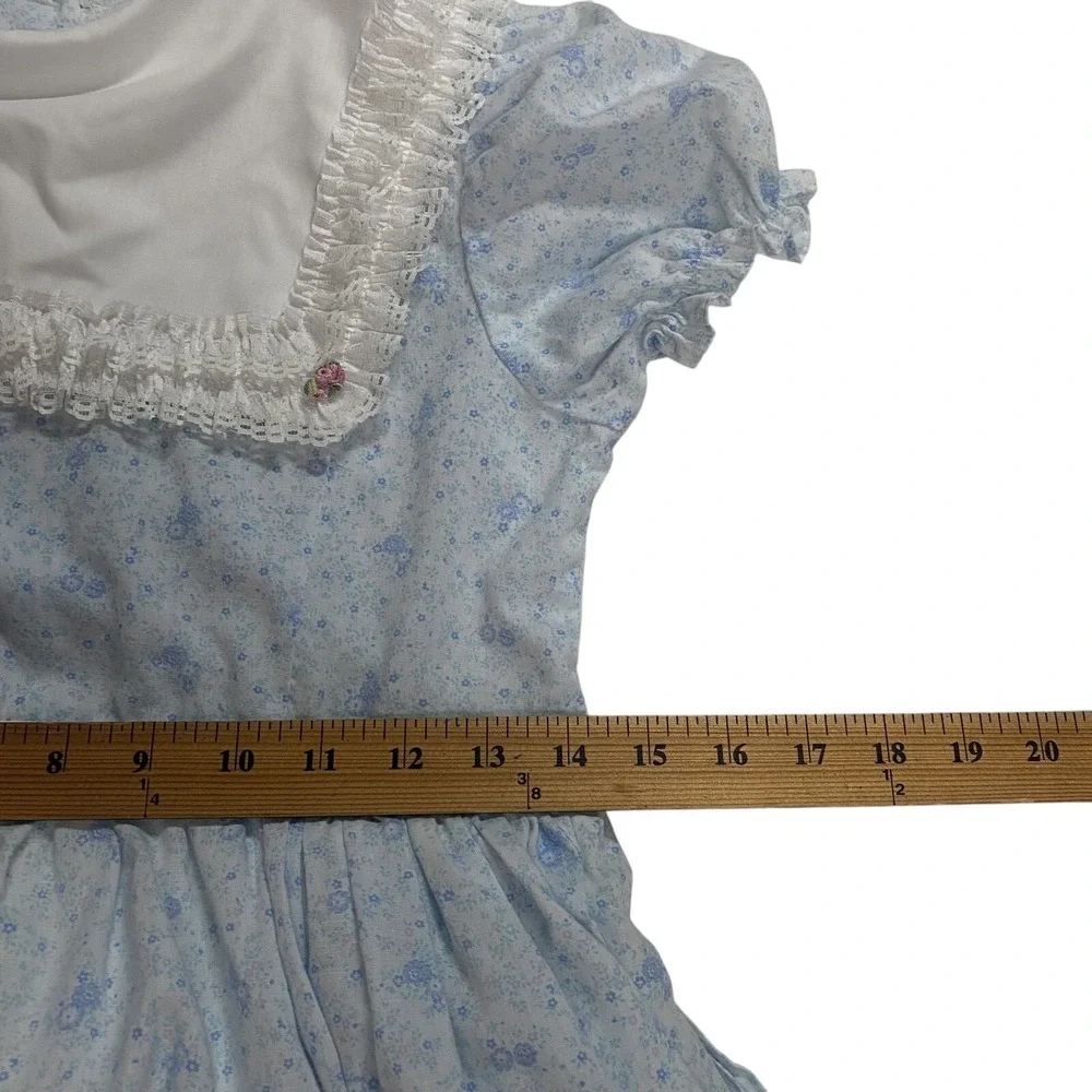Vintage Golden Age Formal Dress Size 8 Blue & White‎ Ruffled Lace Round Tiered